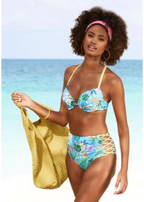 Venice Beach Damen Push-Up-Bikini-Top "Hanni", blau, Gr. 34, bedruckt, floral, Recycling-Polyamid, Bikini-Oberteile, mit tropischem Print und gelben