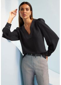 Heine Damen Langarmbluse, schwarz, Gr. 46, unifarben, 100% Polyester, Blusen