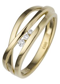 Jobo Damen Diamantring, 60, SI = kleine Einschlüsse, Gelbgold 585-Diamanten, gelb, Gelbgold 585, Diamanten, Fingerringe, breit 585 Gold mit 3