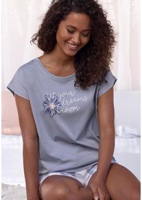 Vivance Dreams Damen Pyjamaoberteil, Gr. 36, blau, Single Jersey, Obermaterial: 100% Baumwolle, unifarben, casual, Shirts, mit schönem Frontprint