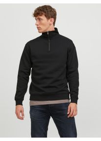 Jack & Jones JACK & JONES Herren Sweatshirt "JJEBRADLEY SWEAT HALF ZIP NOOS", schwarz, modisch, Gr. L, unifarben, angeraute Sweatware, Obermaterial: 61%