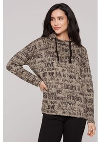 SOCCX Damen Rundhalspullover, braun, casual, Gr. L, bedruckt, Material: 72% Polyester, 25% Viskose, 3% Elasthan, Pullover, aus Flauschstrick
