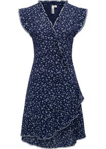Ragwear Damen Volantkleid "Chantalia Print", blau, feminin, Gr. S, 100% Viskose, Kleider, stylisches Sommerkleid mit Print und Rüschen