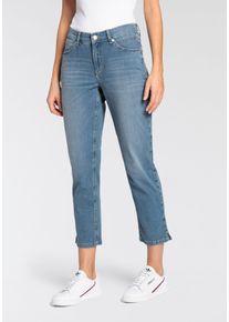 MAC Damen 7/8-Jeans "Melanie-7/8 Embro", blau, Gr. 32, Abriebeffekte, Denim/Jeans, Obermaterial: 88% Baumwolle, 9% Elastomultiester, 3% Elasthan,