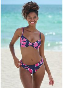 Lascana Damen Bikini-Hose "Cataleya", blau, Gr. 38, bedruckt, Microfaser, Polyamid, Badehosen, mit Umschlagbund