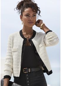 Lascana Damen Strickjacke, schwarz, modisch, Gr. 36, unifarben mit Farbeinsatz, Strick, Obermaterial: 37% Polyester, 36% Polyacryl, 22% Baumwolle, 5%