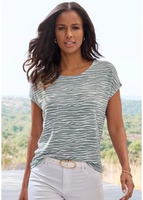 Lascana Damen Kurzarmshirt "mit modischem Zebra-Muster", blau, modisch, Gr. 32, animal-print, gemustert, Strick, Obermaterial: 50% Viskose (LENZING