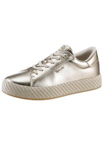Tamaris Damen Plateausneaker, Gr. 37, gold, Lederimitat, unifarben, glänzend, sportlich, Schuhe, Freizeitschuh, Halbschuh, Schnürschuh mit