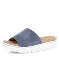 Gabor Damen Pantolette, Gr. 39, blau, Veloursleder, unifarben, klassisch, Schuhe, Keilabsatz, Sommerschuh, Schlappen mit Gummizug, Weite G