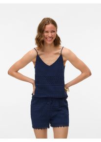Véro Moda VERO MODA Damen Spaghettitop "VMHONEY LACE SINGLET WVN", blau, modisch, Gr. XS, unifarben, Web, Obermaterial: 75% Baumwolle, 25% Nylon, Tops