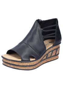 Rieker Damen Keilsandalette, Gr. 39, schwarz, Lederimitat, modisch, Schuhe, Sommerschuh, Sandale, Keilabsatz, mit Innen-Reißverschluss