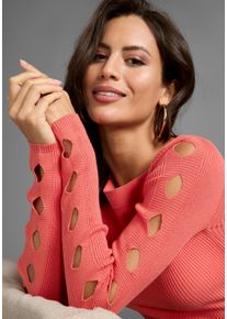 Laura Scott Damen Strickpullover, rot, feminin, Gr. 44, unifarben, Rippstrick, Obermaterial: 70% Viskose, 30% Polyamid, Pullover, mit modischen