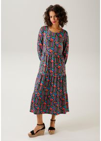 Aniston CASUAL Damen Jerseykleid, bunt, modisch, Gr. 36, bedruckt, gemustert, leicht glänzend, Single Jersey, Obermaterial: 95% Polyester, 5%