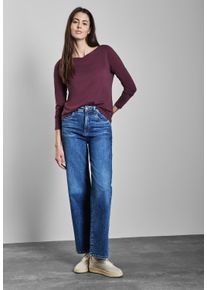 Street One Damen Langarmshirt, rot, casual, Gr. 44, unifarben, Web, 100% Baumwolle, Shirts, aus reiner Baumwolle
