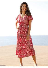 Classic Basics Damen Jerseykleid "Jersey-Kleid", rot, Gr. 19, geblümt, gemustert, bedruckt, mehrfarbig, Jersey, Single Jersey, 100% Viskose, Kleider