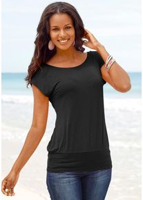 Lascana Longshirt 'mit breitem Bund' schwarz Gr. 32/34 für Damen. Mit Rundhals. Figurumspielend. Nachhaltig.