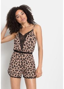 Lascana Kurzoverall mehrfarbig Gr. 36 für Damen. Tiefer V-Ausschnitt und Spitzenkante, Spitze. Figurumspielend. Nachhaltig.