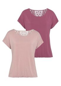 Vivance Kurzarmshirt 'mit Häkelspitze am Rücken' mehrfarbig Gr. 32/34 für Damen. Rundhals und Spitze. Bequem. Nachhaltig.