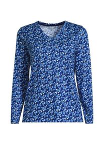 LANDS' END Supima&reg; Langarm-Shirt mit V-Ausschnitt, Damen,  Blau, Baumwolle, by Lands' End