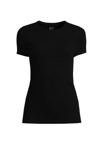 LANDS' END Feinripp-Shirt mit Rundhalsausschnitt und kurzen &Auml;rmeln, Damen,  Schwarz, Baumwolle/Elasthan, by Lands' End