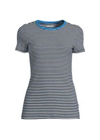 LANDS' END Feinripp-Shirt mit Rundhalsausschnitt und kurzen &Auml;rmeln, Damen,  Blau, Baumwolle/Elasthan, by Lands' End