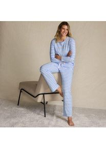 LANDS' END Gemustertes Pyjama-Set aus Baumwoll-Jersey, Damen,  Blau, Elasthan/Baumwoll-Mischung, by Lands' End