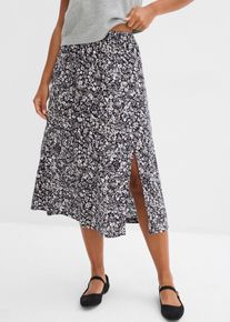 bonprix Midirock aus Viskose, schwarz, Gr.50, Midirock aus Viskose mit seitlichem Schlitz und elastischem Komfortbund., aus Viskose