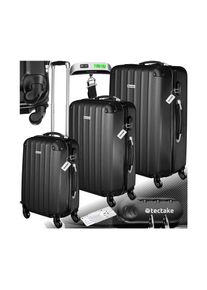 TecTake® 3er Kofferset, 3-teilig aus robustem ABS-Kunststoff inkl. Kofferwaage und -anhänger, 360° drehbare, abnehmbare Rollen, mit Sicherheitszahlenschloss