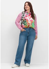 sheego loves miss goodlife sheego Gro&szlig;e Gr&ouml;&szlig;en Hemdbluse im Mustermix, aus Viskose-Satin, blattgr&uuml;n-gemustert, Gr&ouml;&szlig;e 40 - Damen