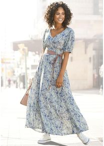 Buffalo Maxikleid mehrfarbig Gr. 34 für Damen. Mit tiefer V-Ausschnitt. Figurbetont. Nachhaltig.