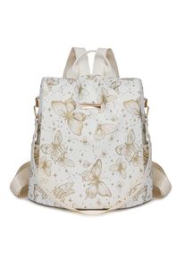 Kuluosidi Weicher Leder-Rucksack Für Damen Mit Schmetterlings-Print, Handtasche, Multifunktionale Pendler-Einkaufstasche Khaki