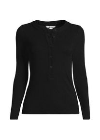 LANDS' END Langarm-Henleyshirt aus Ripp-Jersey, Damen,  Schwarz, Viskose-Mischung/Polyester-Mischung, by Lands' End
