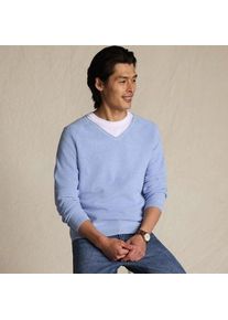 LANDS' END Baumwoll-Pullover mit Struktur und V-Ausschnitt, Herren,  Blau, by Lands' End