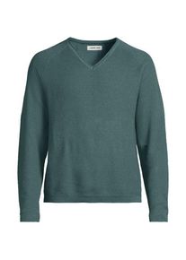 LANDS' END Baumwoll-Pullover mit Struktur und V-Ausschnitt, Herren,  Gr&uuml;n, by Lands' End