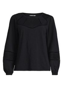 LANDS' END Flammgarn-Shirt mit Biesen-Verzierung, Damen,  Schwarz, Baumwolle, by Lands' End