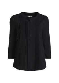 LANDS' END Shirt aus Baumwoll/Modalmix mit Lochstickerei mit 3/4-&Auml;rmeln, Damen,  Schwarz, Baumwolle Modal, by Lands' End