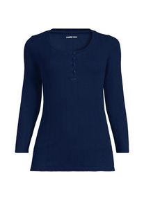 LANDS' END Henley-Shirt mit 3/4 &Auml;rmeln, Damen,  Blau, Baumwoll-Mischung, by Lands' End