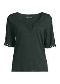 LANDS' END Flammgarn-Shirt mit Lochspitze, Damen,  Gr&uuml;n, Baumwolle, by Lands' End