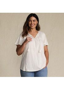 LANDS' END Flammgarn-Jerseyshirt mit kurzen Fl&uuml;gel&auml;rmeln, Damen,  Wei&szlig;, Baumwolle, by Lands' End