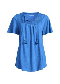 LANDS' END Flammgarn-Jerseyshirt mit kurzen Fl&uuml;gel&auml;rmeln, Damen,  Blau, Baumwolle, by Lands' End