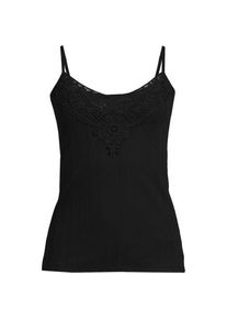LANDS' END Top mit Spitzenbesatz, Damen,  Schwarz, Baumwoll-Mischung, by Lands' End