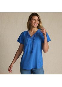 LANDS' END Flammgarn-Jerseyshirt mit kurzen Fl&uuml;gel&auml;rmeln, Damen,  Blau, Baumwolle, by Lands' End