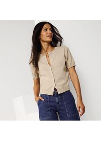 LANDS' END Feinstrick-Cardigan mit kurzen &Auml;rmeln, Damen,  Wei&szlig;, Baumwolle, by Lands' End