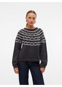 Véro Moda VERO MODA Damen Rundhalspullover "VMCHARMAINE LS O-NECK PULLOVER GA BOO", schwarz, modisch, Gr. S, gemustert, Strick, Obermaterial: 100% Polyester,