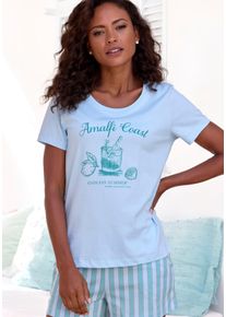 Vivance Dreams Damen Pyjamaoberteil, Gr. 36, blau, Single Jersey, Obermaterial: 100% Baumwolle, unifarben, modisch, Shirts, mit schönem Frontprint