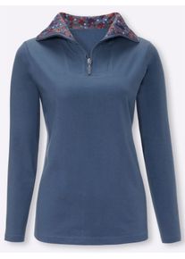 Classic Basics Damen Langarmshirt "Langarm-Shirt", blau, Gr. 50, geblümt, gemustert, unifarben, bedruckt, mehrfarbig, 100% Baumwolle, Shirts