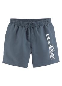 s.Oliver Herren Badeshorts "Philip", blau, Gr. S, unifarben, Microfaser, Polyester, Badehosen, mit Logo-Print im Used-Look