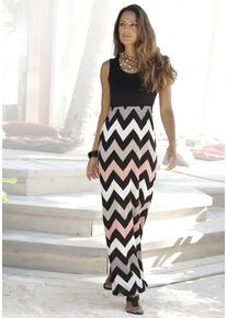 Lascana Maxikleid mehrfarbig Gr. 34 für Damen. Mit Rundhals. Figurumspielend