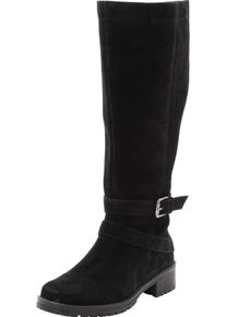 Große Größen Weitschaftstiefel aus Leder mit Schnallenbändern Gr. 37 schwarz von sheego für Damen