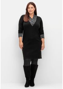 sheego by Joe Browns Große Größen Strickkleid mit Schalkragen und Kontrastdetails Gr. 46 schwarz von sheego für Damen